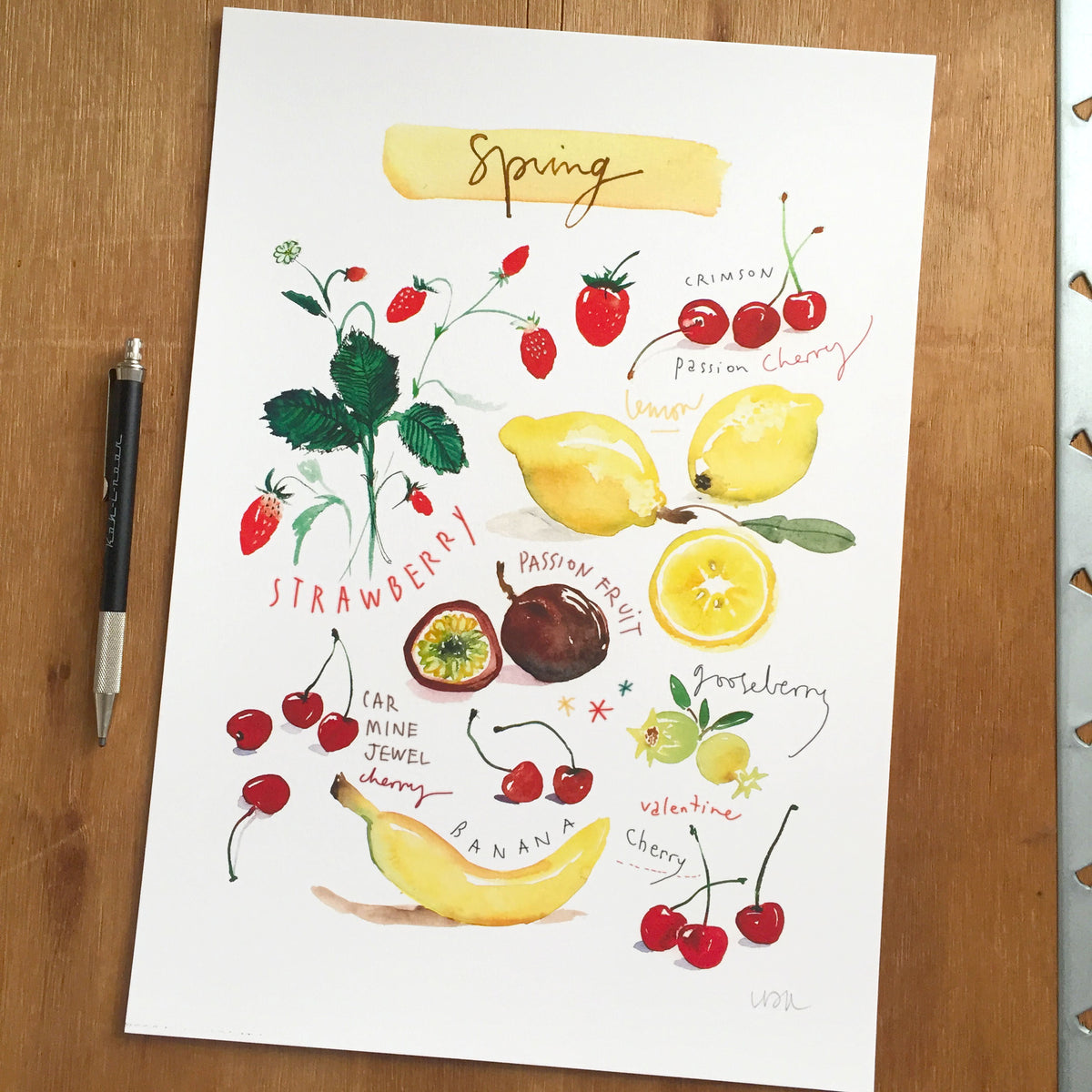 Spring fruit watercolor illustration print, Food poster, Kitchen art ...