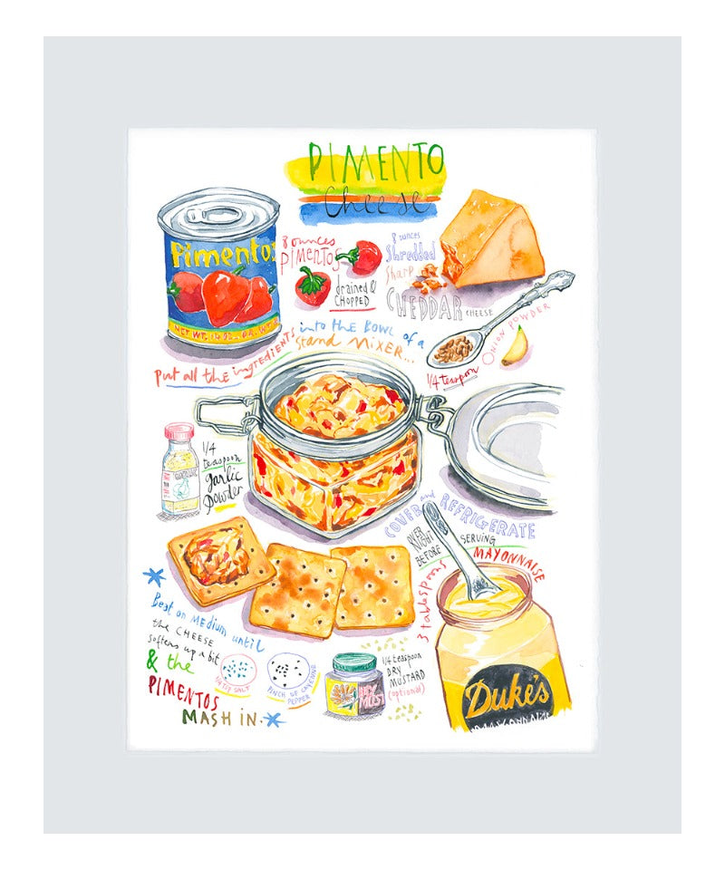 Pimento Cheese recipe. Original watercolor painting