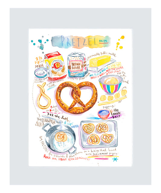 Pretzel recipe. Original watercolor painting